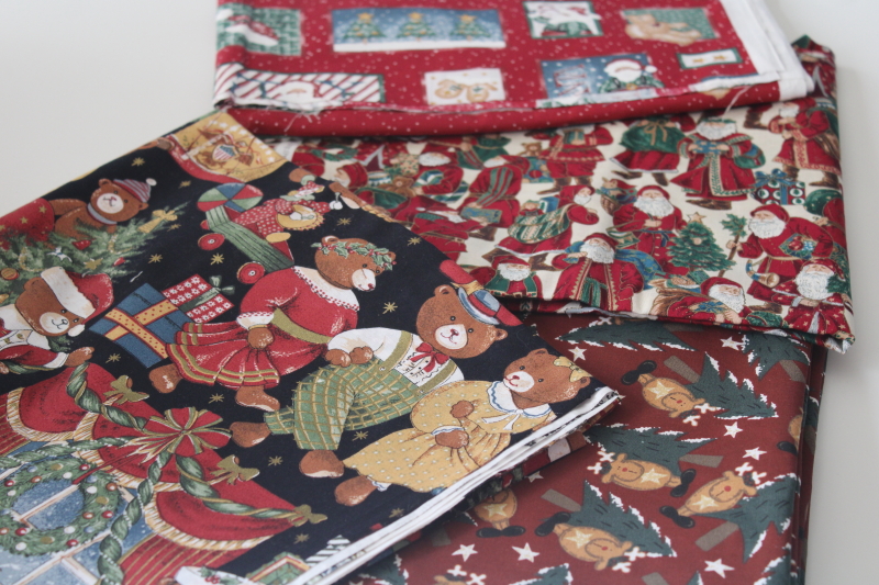 photo of vintage cotton quilting fabric lot Christmas prints Kesslers, Daisy Kingdom, VIP label #1