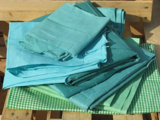 photo of vintage cotton quilting fabric lot, asst green solids and checks, 7+ yds #1