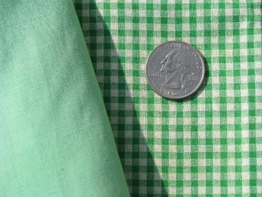 photo of vintage cotton quilting fabric lot, asst green solids and checks, 7+ yds #2