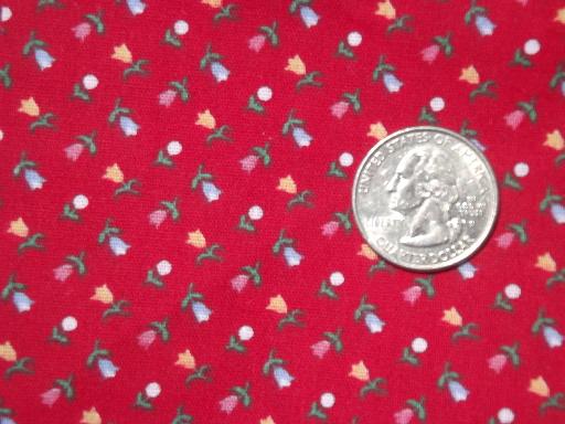 photo of vintage cotton quilting fabric lot, red & white gingham & flowered prints #3