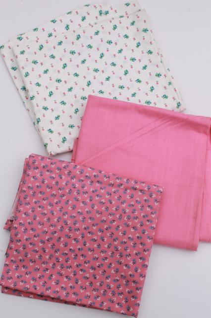 photo of vintage cotton quilting fabric lot, retro pink solid & tiny flower prints #1