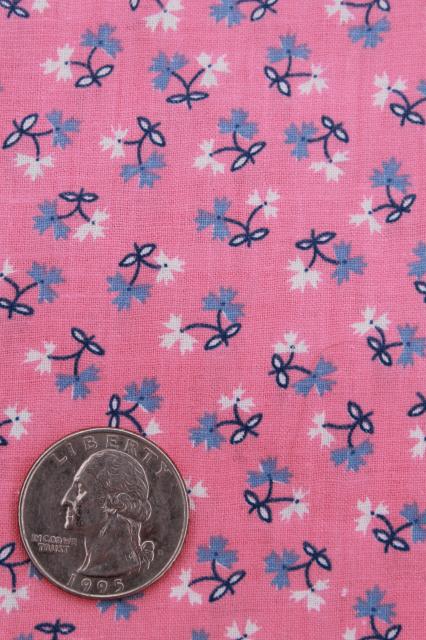 photo of vintage cotton quilting fabric lot, retro pink solid & tiny flower prints #2