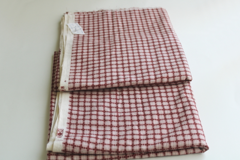 photo of vintage cotton quilting fabric, primitive style plaid print muted rose pink & brown  #1