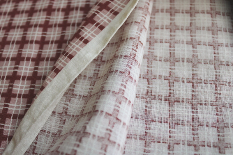 photo of vintage cotton quilting fabric, primitive style plaid print muted rose pink & brown  #4