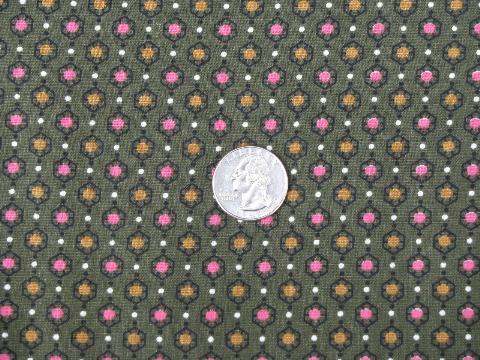 photo of vintage cotton quilting fabric, tiny print dots in pink & gold / olive green #1