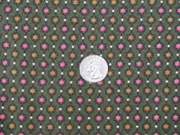 catalog photo of vintage cotton quilting fabric, tiny print dots in pink & gold / olive green