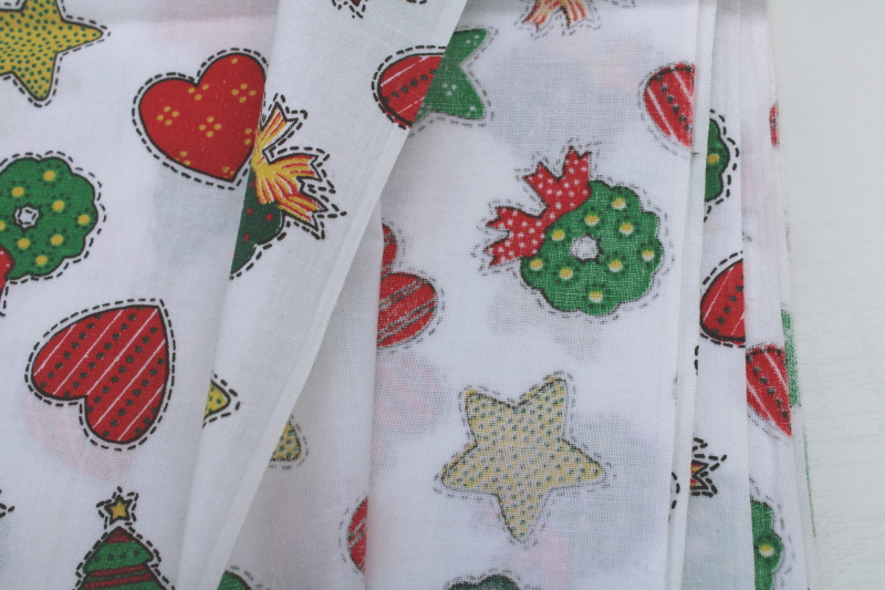 photo of vintage cotton quilting or craft fabric, Christmas print patchwork hand stitched look patches  #3