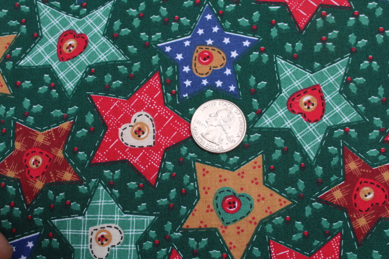 photo of vintage cotton quilting or craft fabric, Christmas stars primitive style patchwork print  #2