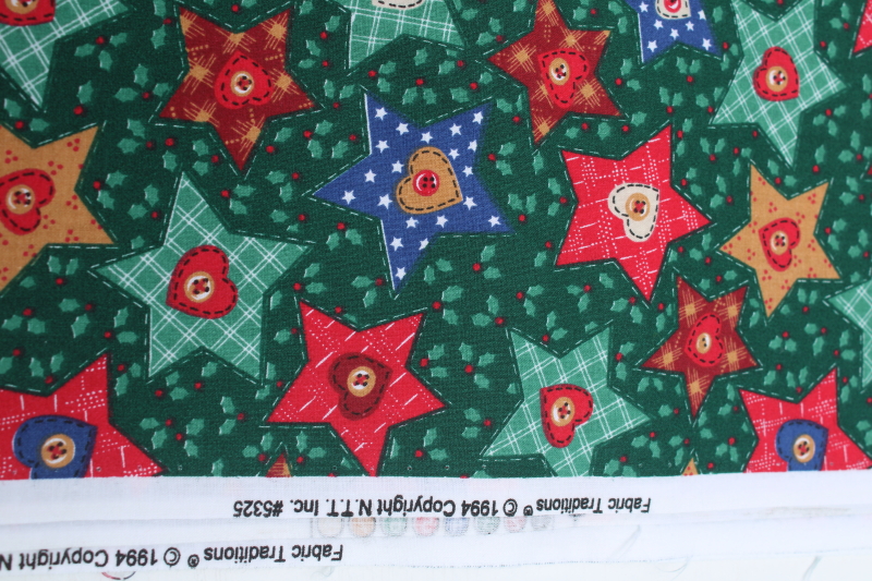 photo of vintage cotton quilting or craft fabric, Christmas stars primitive style patchwork print  #3