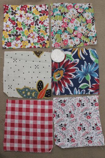 photo of vintage cotton quilting print fabric, charm squares quilt blocks lot 50s 60s prints  #3