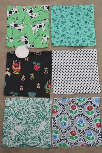 photo of vintage cotton quilting print fabric, charm squares quilt blocks lot 50s 60s prints  #4