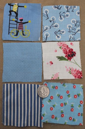 photo of vintage cotton quilting print fabric, charm squares quilt blocks lot 50s 60s prints  #5