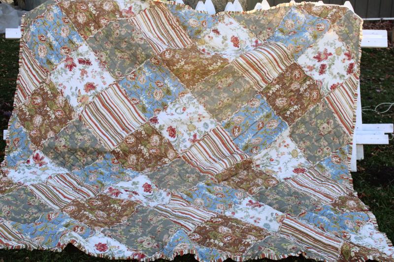 photo of vintage cotton rag quilt queen size square patchwork prairie girl style florals #1