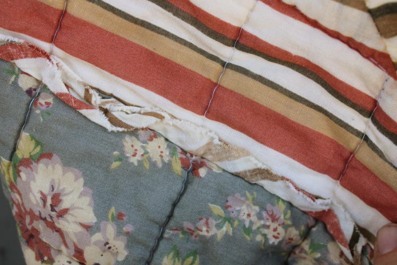 photo of vintage cotton rag quilt queen size square patchwork prairie girl style florals #2