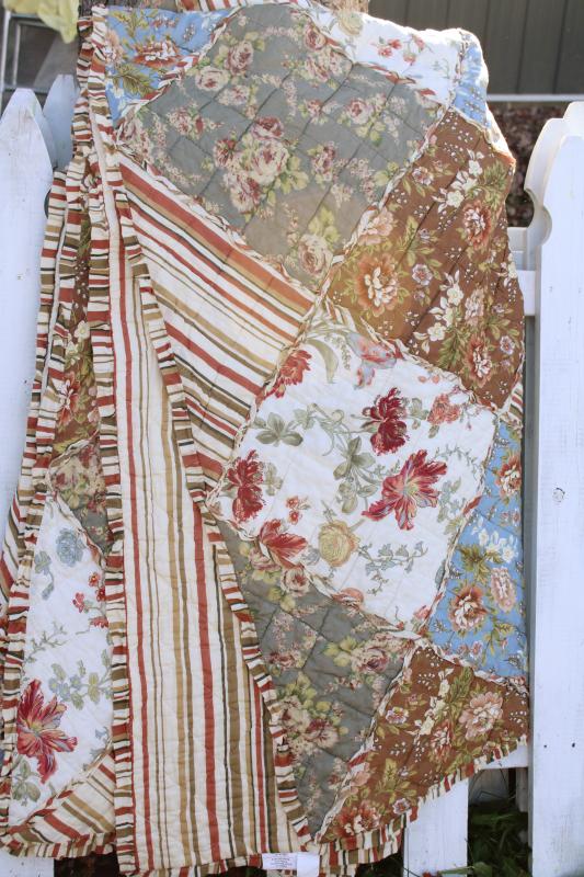 photo of vintage cotton rag quilt queen size square patchwork prairie girl style florals #8