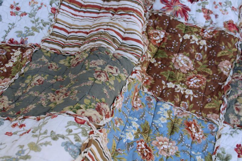 photo of vintage cotton rag quilt queen size square patchwork prairie girl style florals #9