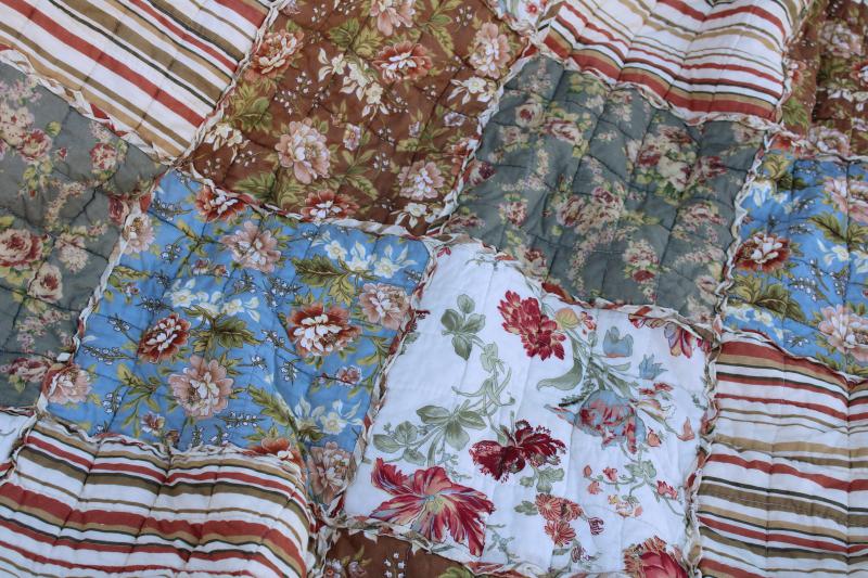 photo of vintage cotton rag quilt queen size square patchwork prairie girl style florals #10