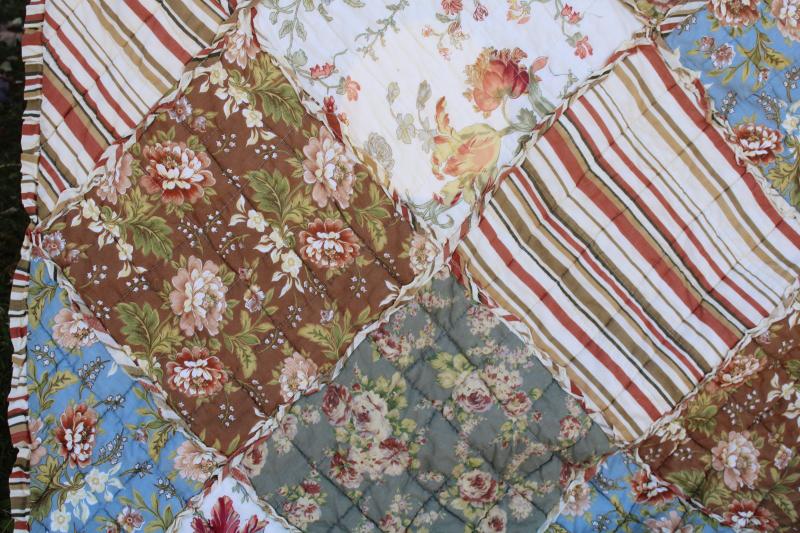 photo of vintage cotton rag quilt queen size square patchwork prairie girl style florals #11