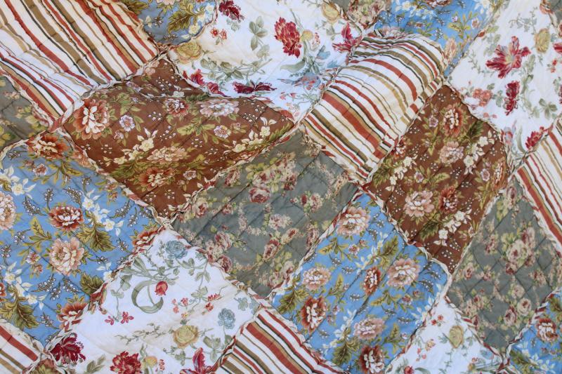 photo of vintage cotton rag quilt queen size square patchwork prairie girl style florals #12