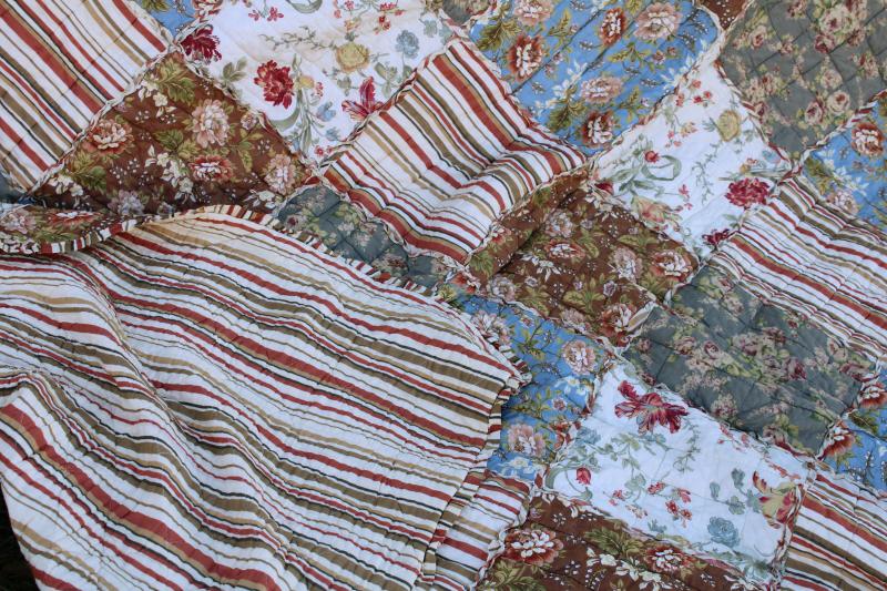 photo of vintage cotton rag quilt queen size square patchwork prairie girl style florals #13