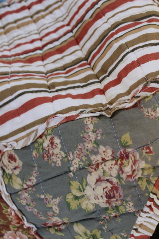 photo of vintage cotton rag quilt queen size square patchwork prairie girl style florals #14