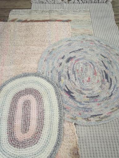 photo of vintage cotton rag rug lot, old country farmhouse woven / braided rugs #1