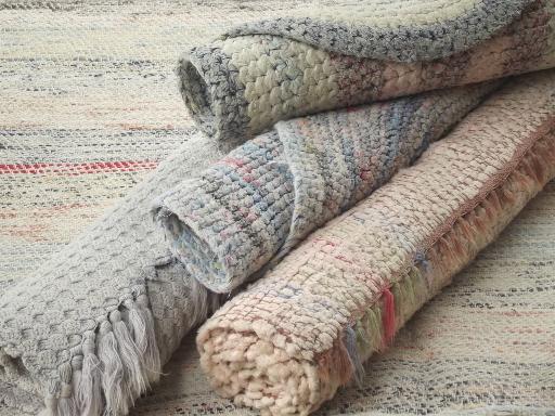 photo of vintage cotton rag rug lot, old country farmhouse woven / braided rugs #4