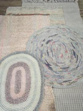 catalog photo of vintage cotton rag rug lot, old country farmhouse woven / braided rugs