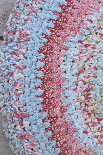 photo of vintage cotton rag rug, round crochet door mat in retro 30s - 40s colors & prints #3