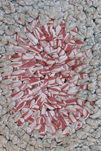 photo of vintage cotton rag rug, round crochet door mat in retro 30s - 40s colors & prints #5