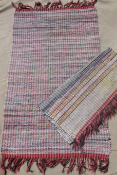 catalog photo of vintage cotton rag rugs, woven throw rugs in primitive red, blue, gold