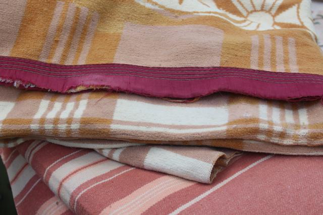 photo of vintage cotton / rayon camp blankets in rusty barn red & mustard gold, farm country primitives #2
