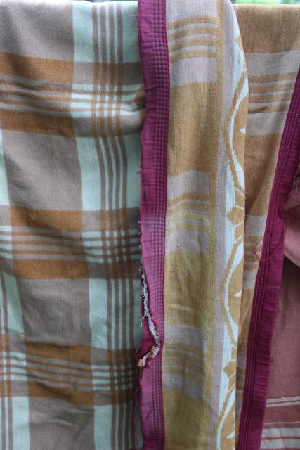 photo of vintage cotton / rayon camp blankets in rusty barn red & mustard gold, farm country primitives #5