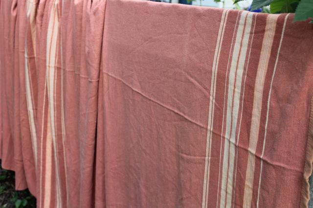 photo of vintage cotton / rayon camp blankets in rusty barn red & mustard gold, farm country primitives #10