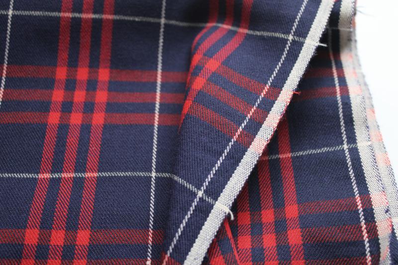 photo of vintage cotton rayon fabric, navy blue & red tartan plaid, soft twilled weave material #2