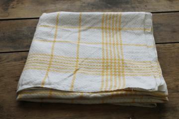 catalog photo of vintage cotton rayon tablecloth, french country rustic kitchen butter yellow & white 