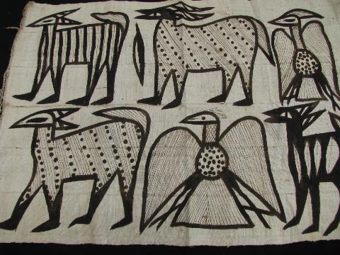 photo of vintage cotton rug or hanging, south american ethnic print, painted llamas / eagle #1