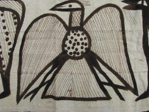 photo of vintage cotton rug or hanging, south american ethnic print, painted llamas / eagle #2