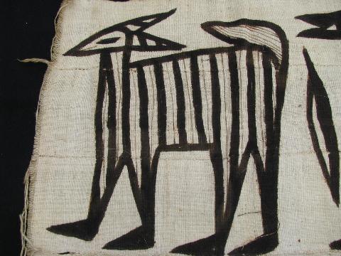 photo of vintage cotton rug or hanging, south american ethnic print, painted llamas / eagle #3