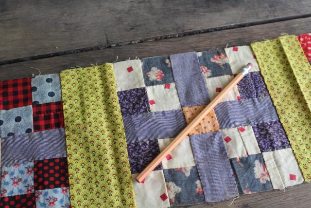 photo of vintage cotton scrap patchwork quilt block table runner for primitive country kitchen #3