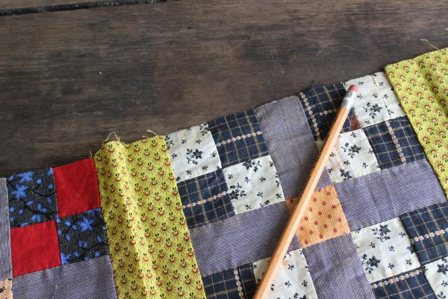 photo of vintage cotton scrap patchwork quilt block table runner for primitive country kitchen #5