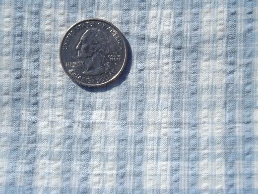 photo of vintage cotton seersucker fabric, 1950s blue and white checked fabric #1