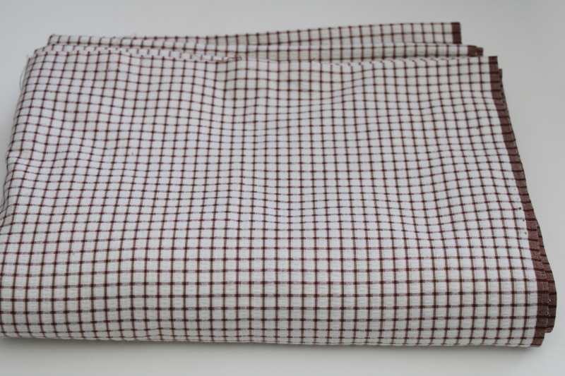 photo of vintage cotton seersucker fabric, brown & white windowpane checked weave #1