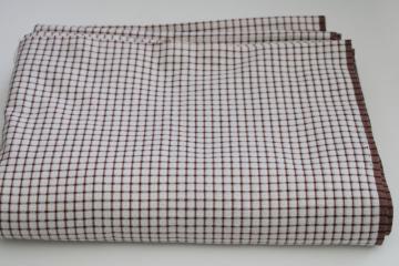 catalog photo of vintage cotton seersucker fabric, brown & white windowpane checked weave