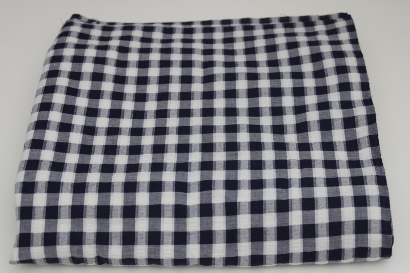 photo of vintage cotton seersucker fabric, navy blue & white gingham checked woven pattern #1