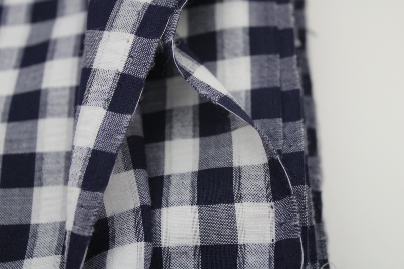 photo of vintage cotton seersucker fabric, navy blue & white gingham checked woven pattern #2