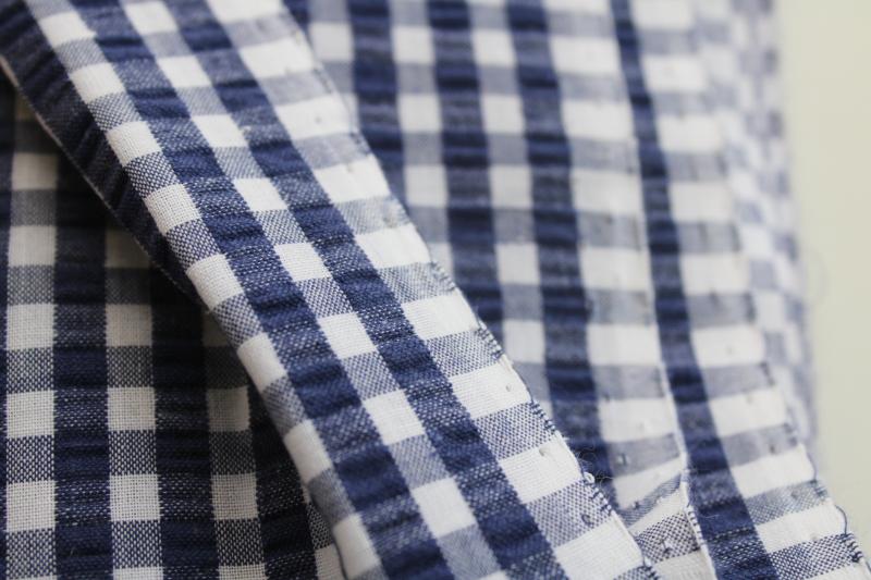 photo of vintage cotton seersucker fabric, preppy navy blue & white checked gingham #2