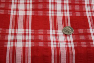 catalog photo of vintage cotton seersucker fabric, red & white plaid for summer sewing projects