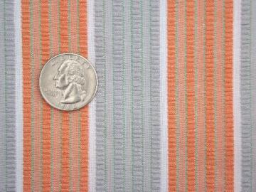 catalog photo of vintage cotton seersucker, retro grey & orange coral striped fabric