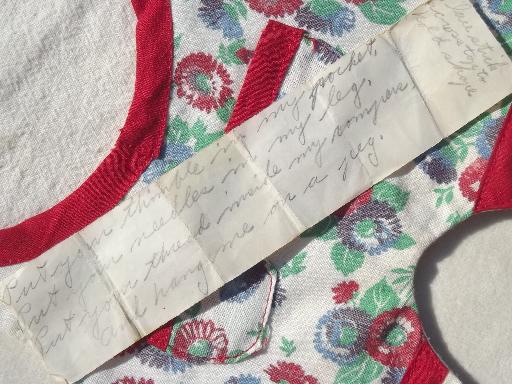 photo of vintage cotton sewing / mending bag, flowered print rompers on hanger! #2